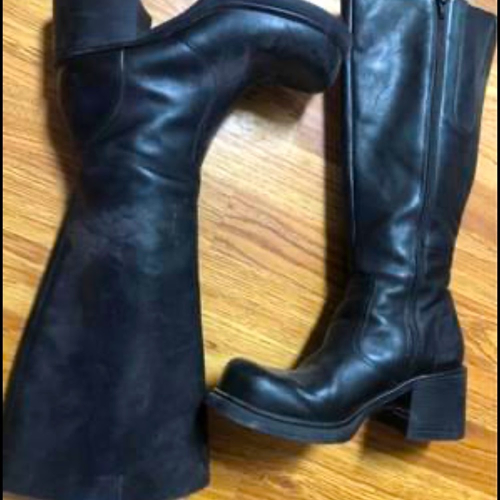 Faux brown and black leather boots
